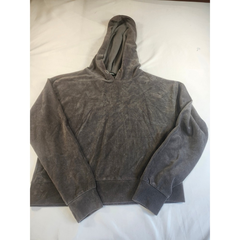 Forever 21 Womens Corduroy‎ Velour Hoodie Charcoal Gray Ribbed Pullover Medium